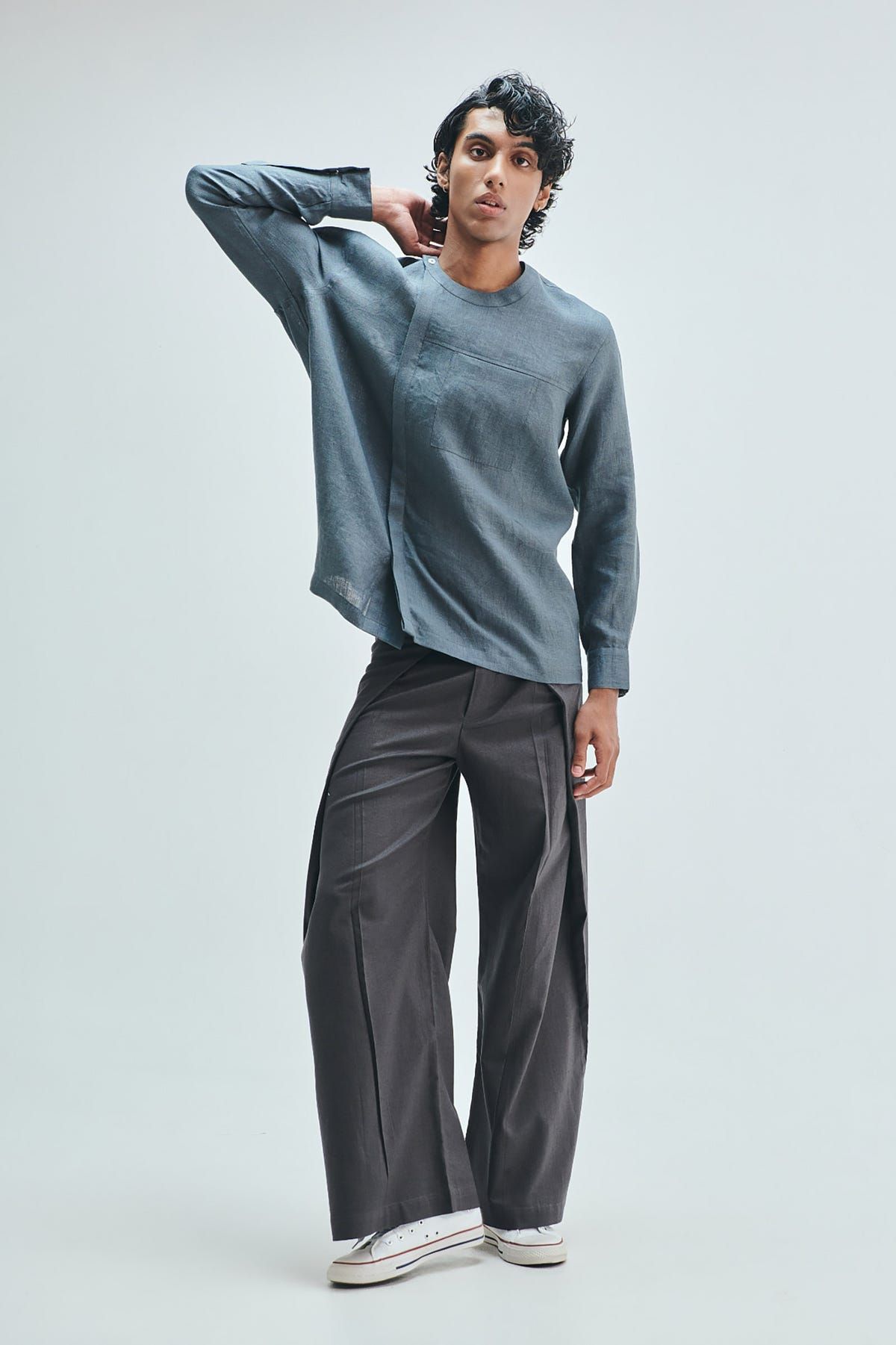 Slate Linen Men's Side Placket Shirt - image 8