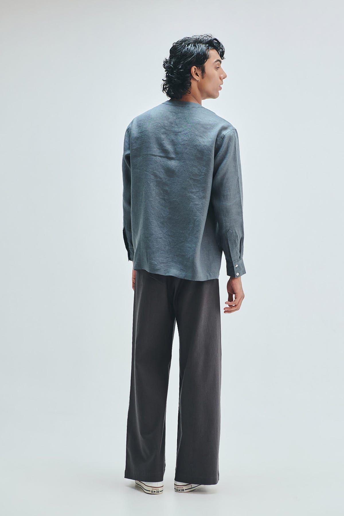 Slate Linen Men's Side Placket Shirt - image 9