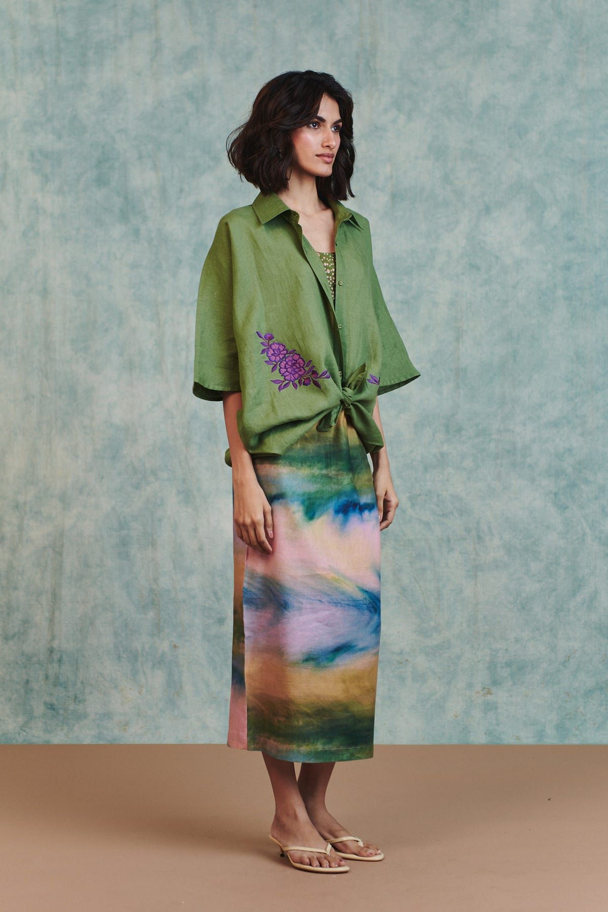 Moss Linen Applique Breeze Shirt - image 3
