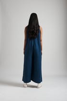 Indigo Linen Flared Jumpsuit - Sale view 2