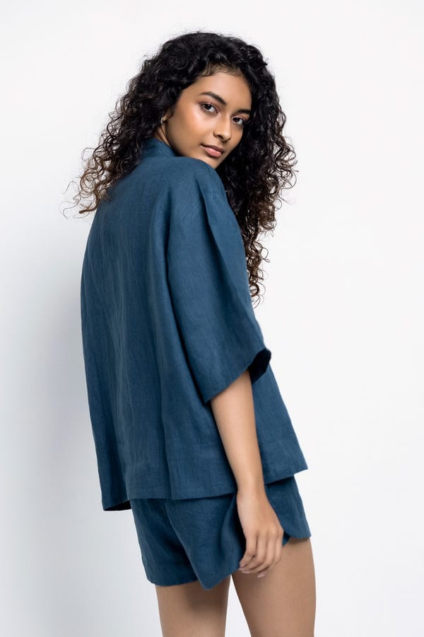 Saphed — Indigo Linen Women's Shorts Set