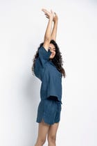 Indigo Linen Women's Shorts Set view 3