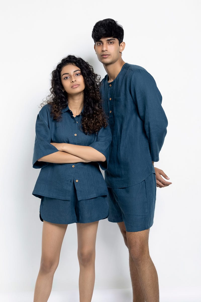 Indigo Linen Women's Shorts Set - image 4
