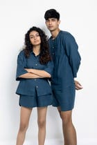 Indigo Linen Women's Shorts Set view 4