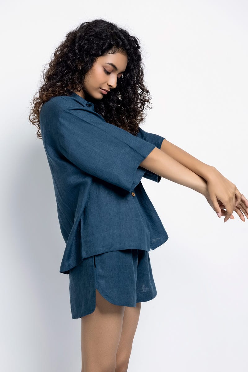 Indigo Linen Women's Shorts Set - image 5