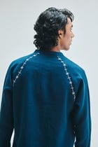Indigo Linen Embroidered Men's Raglan Shirt view 2