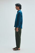 Indigo Linen Embroidered Men's Raglan Shirt view 4