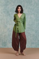 Moss Linen Wrap Top view 2