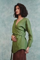 Moss Linen Wrap Top view 3