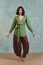 Moss Linen Wrap Top view 8
