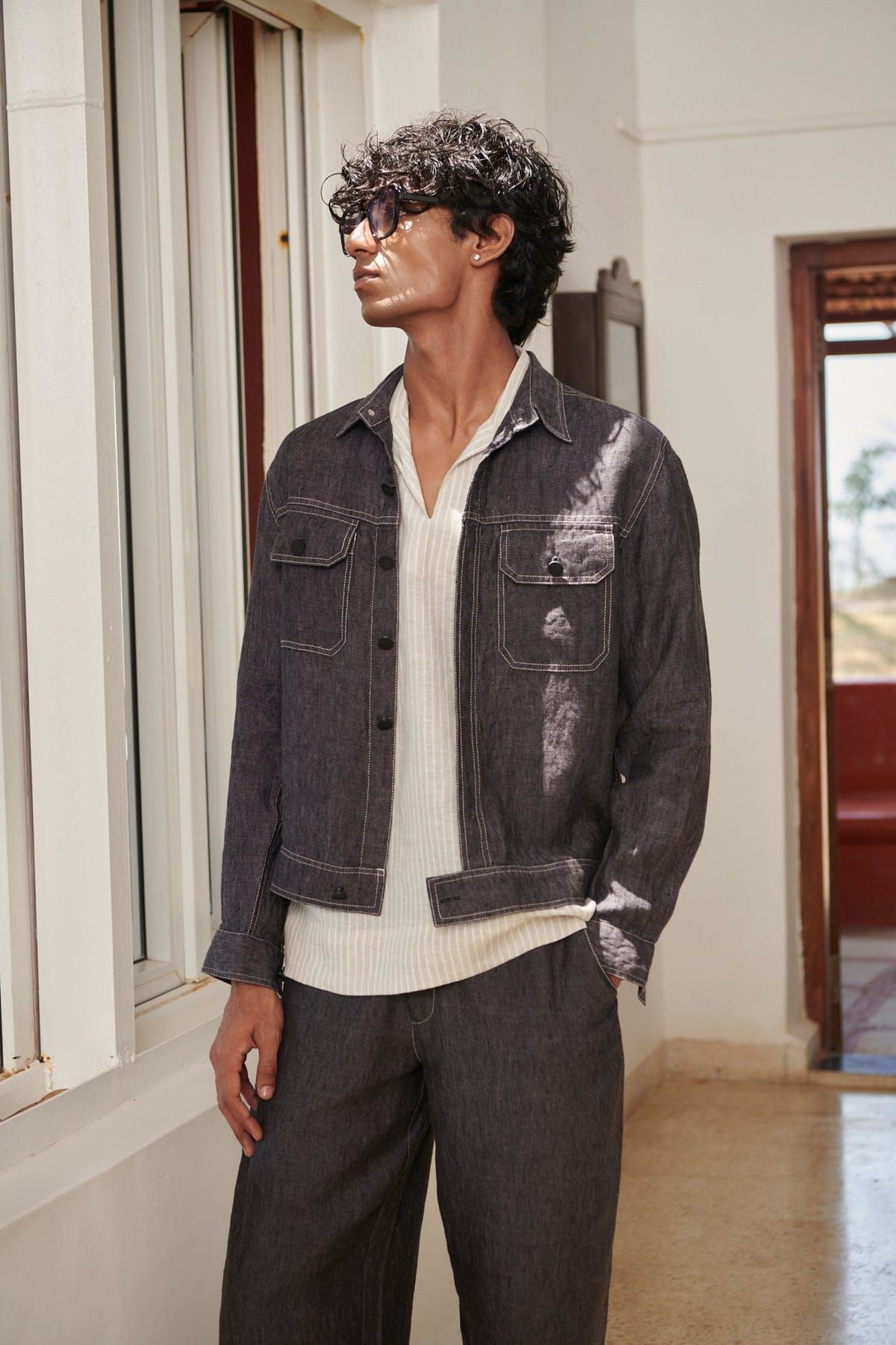Undyed Pinstripe Linen Men's Popover Shirt - Sale - image 5