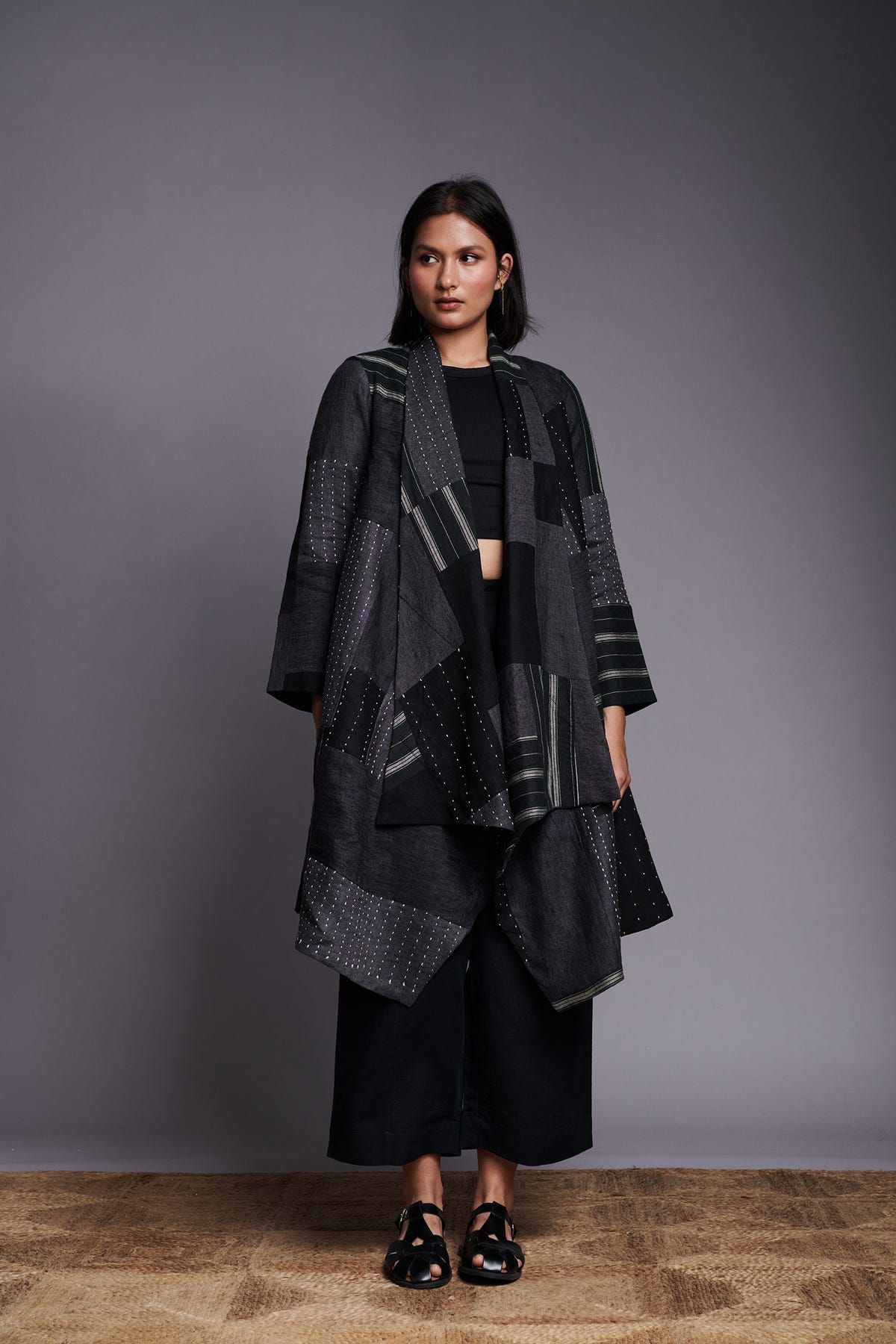 Patchwork Linen Kantha Drape Overlay - image 1