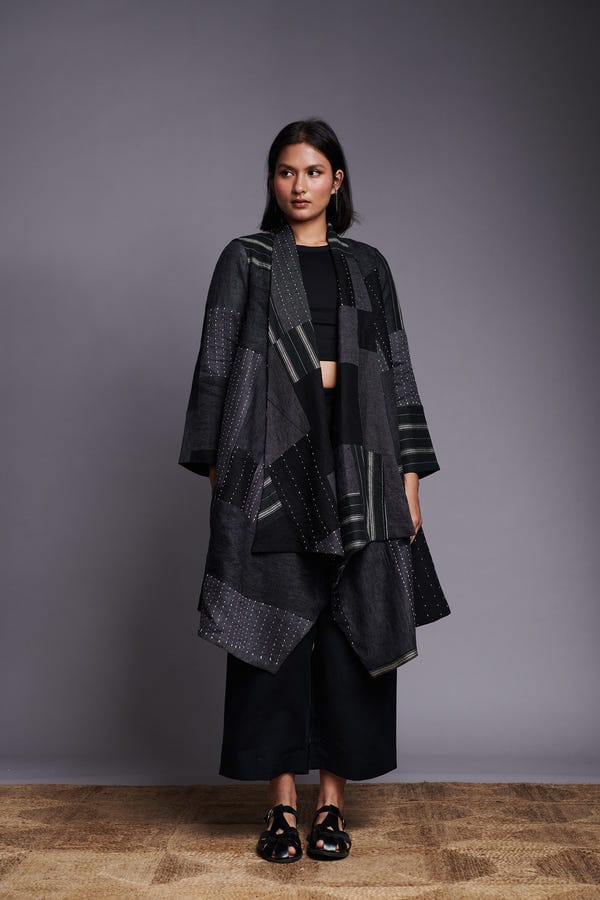 Saphed — Patchwork Linen Kantha Drape Overlay