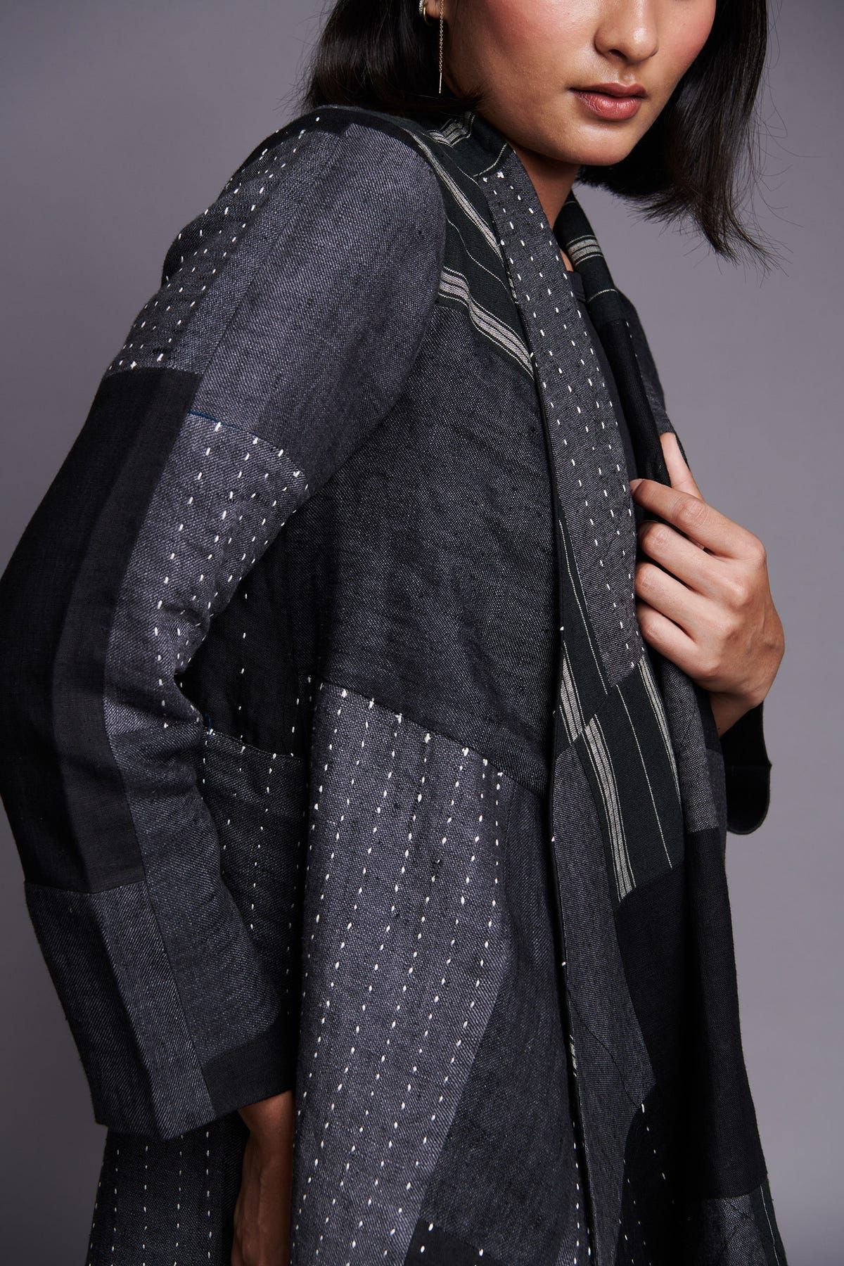 Patchwork Linen Kantha Drape Overlay - image 11