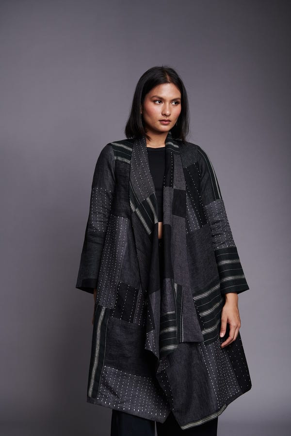 Saphed — Patchwork Linen Kantha Drape Overlay