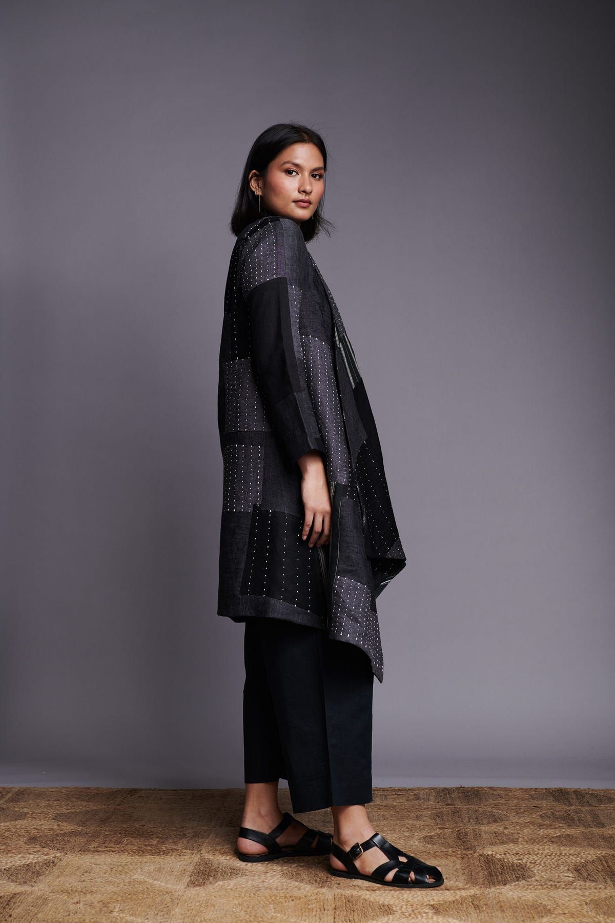 Patchwork Linen Kantha Drape Overlay - image 3