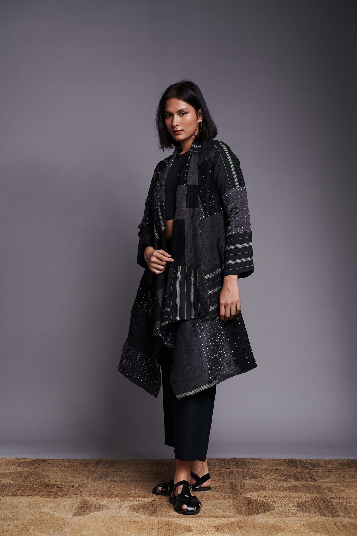 Patchwork Linen Kantha Drape Overlay - image 4