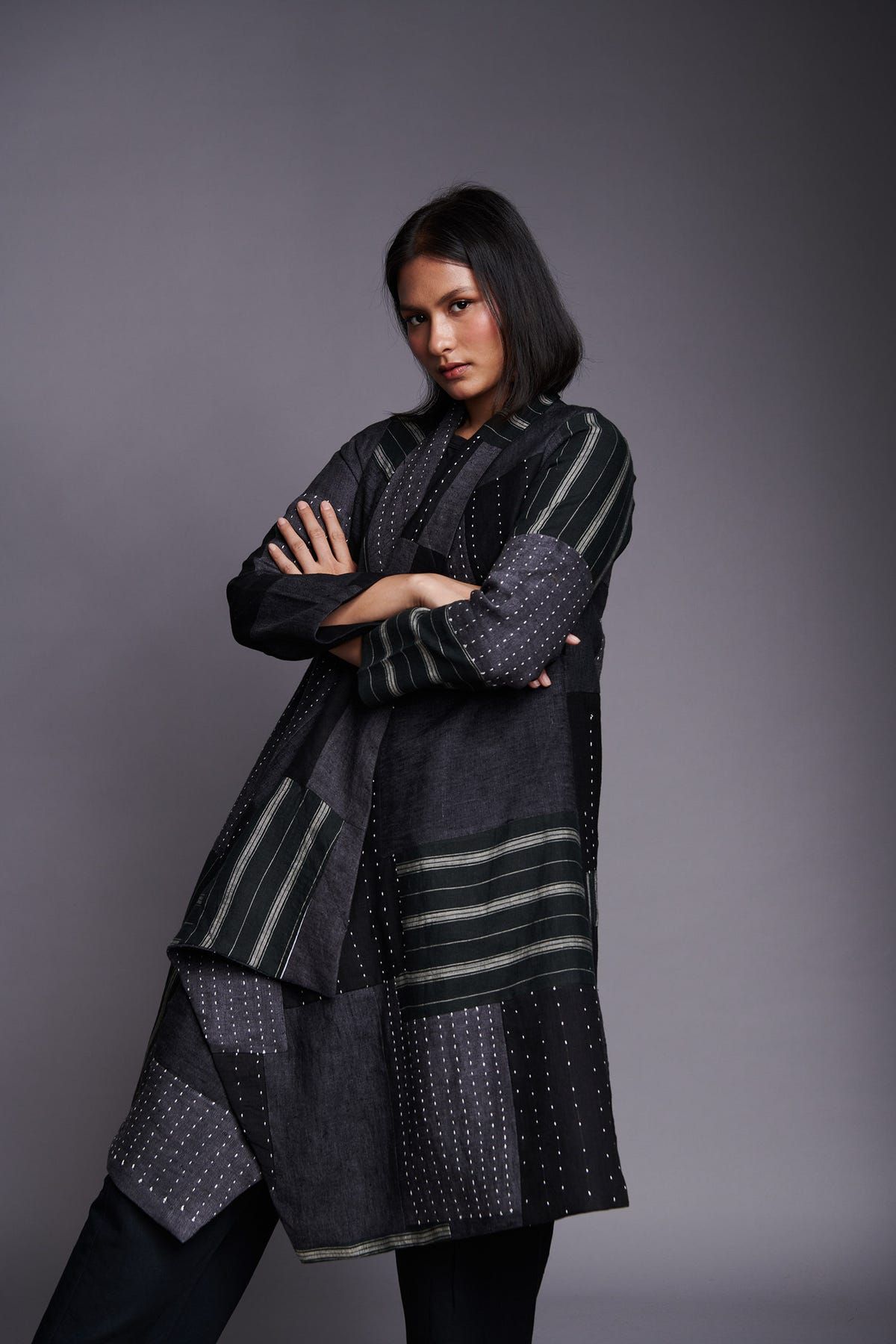 Patchwork Linen Kantha Drape Overlay - image 7