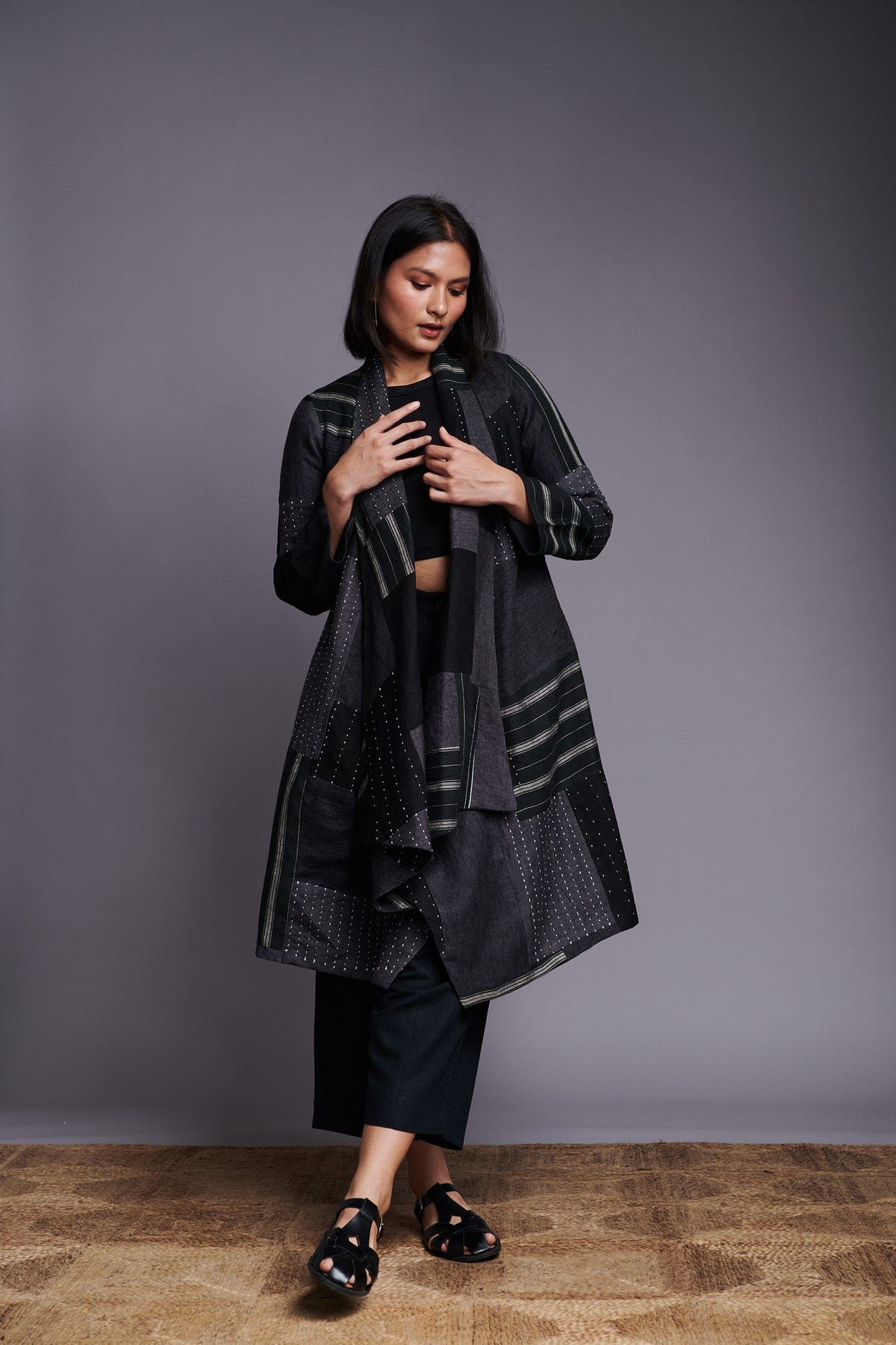 Patchwork Linen Kantha Drape Overlay - image 8