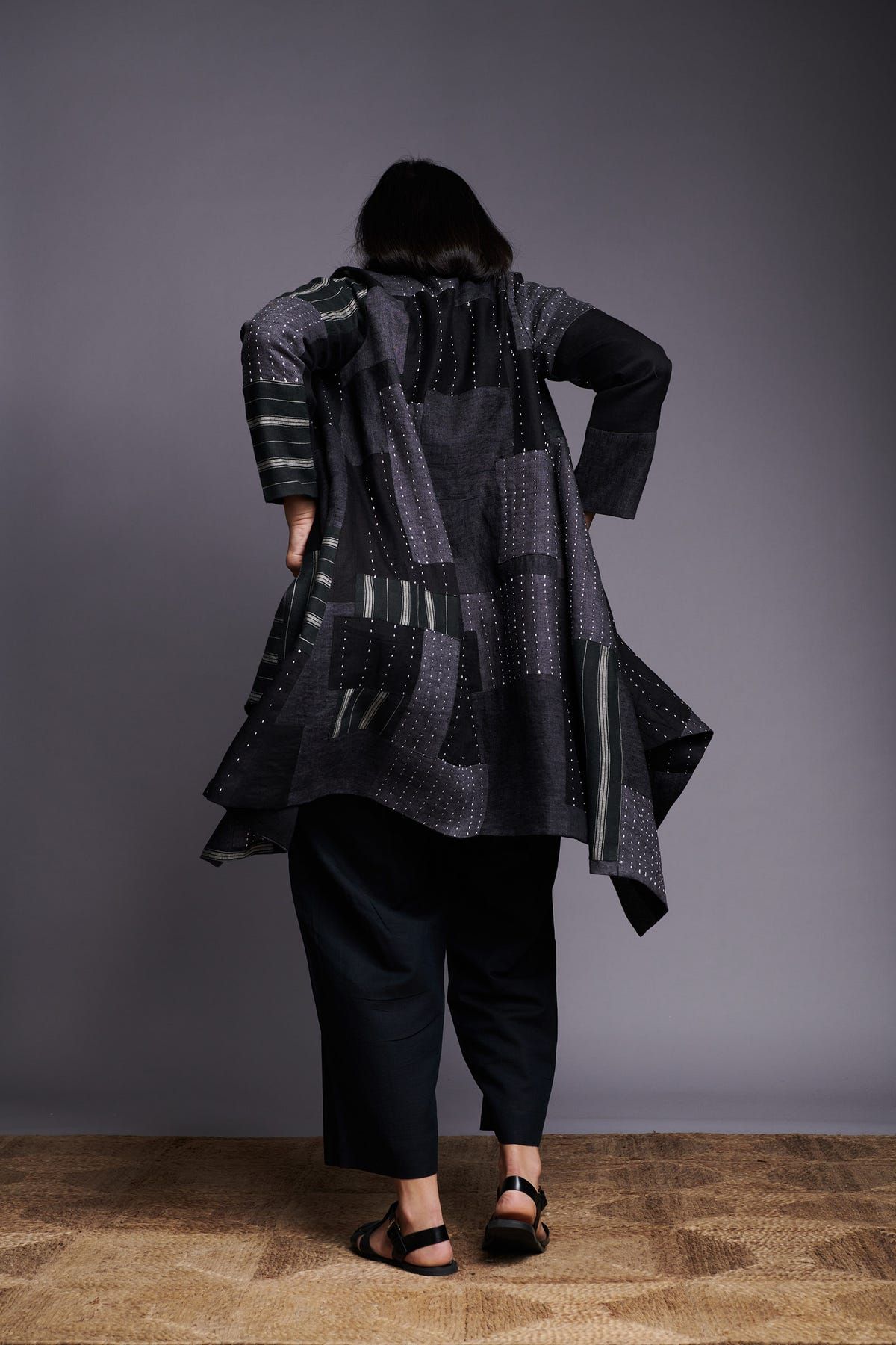 Patchwork Linen Kantha Drape Overlay - image 9