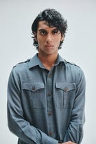 Slate Linen Men's Safari Overshirt Set view 5