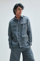 Slate Linen Men's Safari Overshirt Set view 6