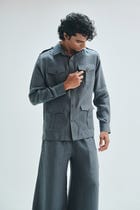 Slate Linen Men's Safari Overshirt Set view 7