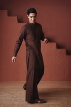 Coffee Co-Linen Men's Pleated Yoke Kurta Set view 6