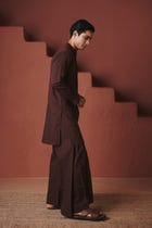 Coffee Co-Linen Men's Pleated Yoke Kurta Set view 7