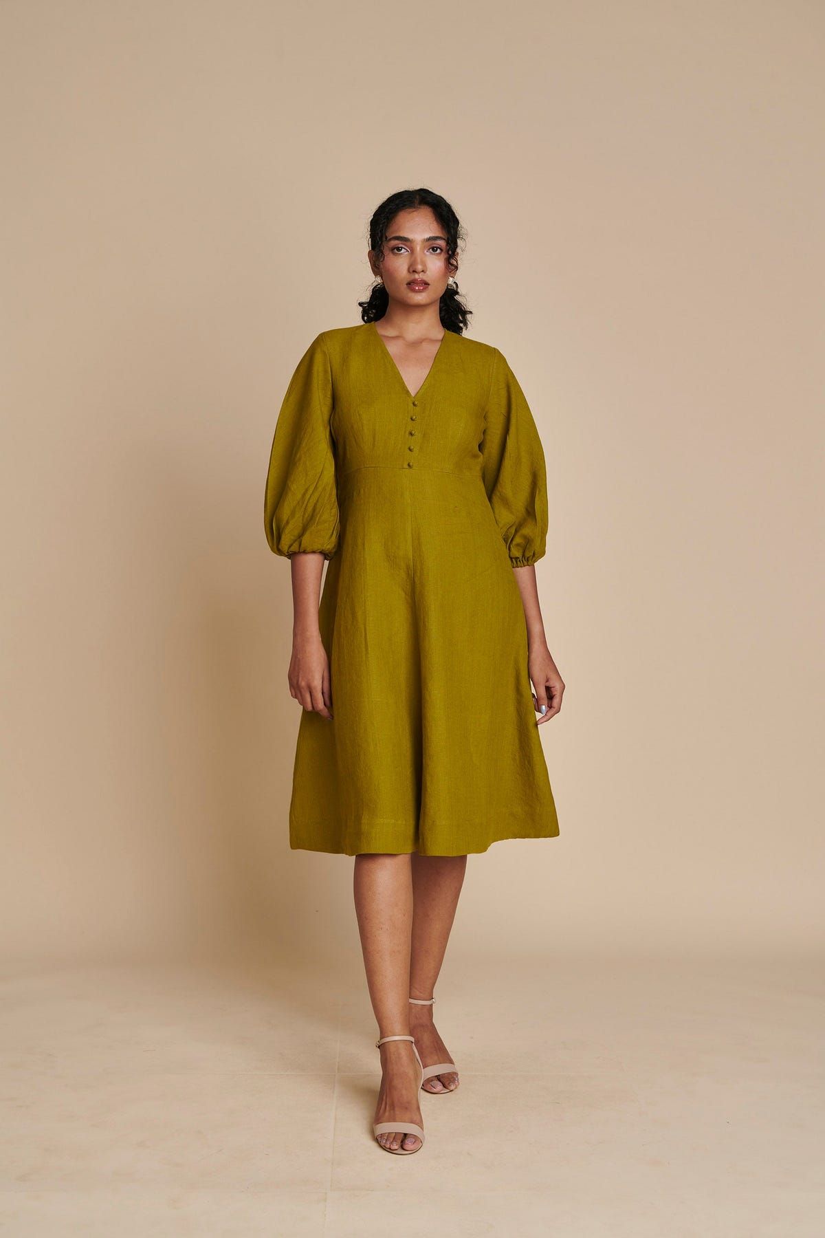 Mehendi Linen Billow Dress - Sale - image 1