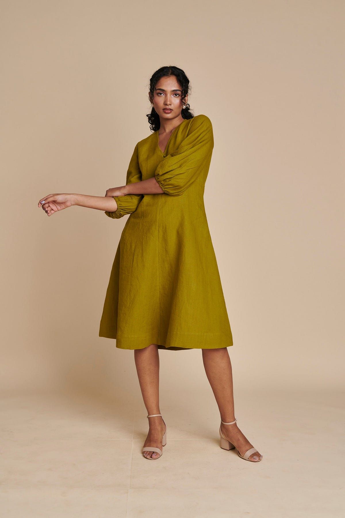 Mehendi Linen Billow Dress - Sale - image 2