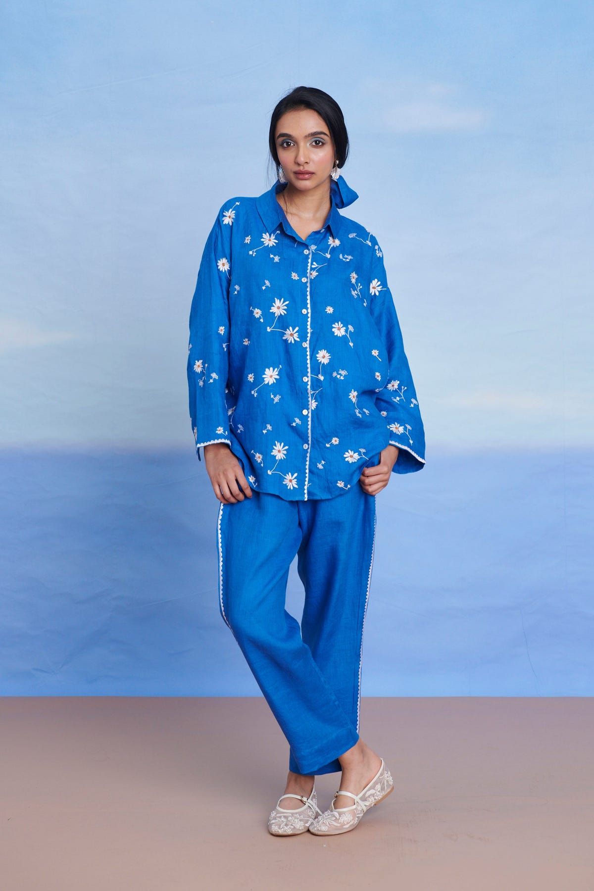 Santorini Linen Oversized Flared Shirt Set - Sale - image 3
