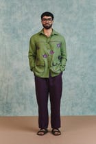 Moss Linen Embroidered Men's Overshirt view 2