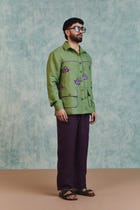 Moss Linen Embroidered Men's Overshirt view 3