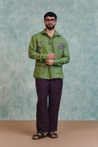 Moss Linen Embroidered Men's Overshirt view 6