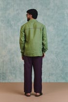 Moss Linen Embroidered Men's Overshirt view 7