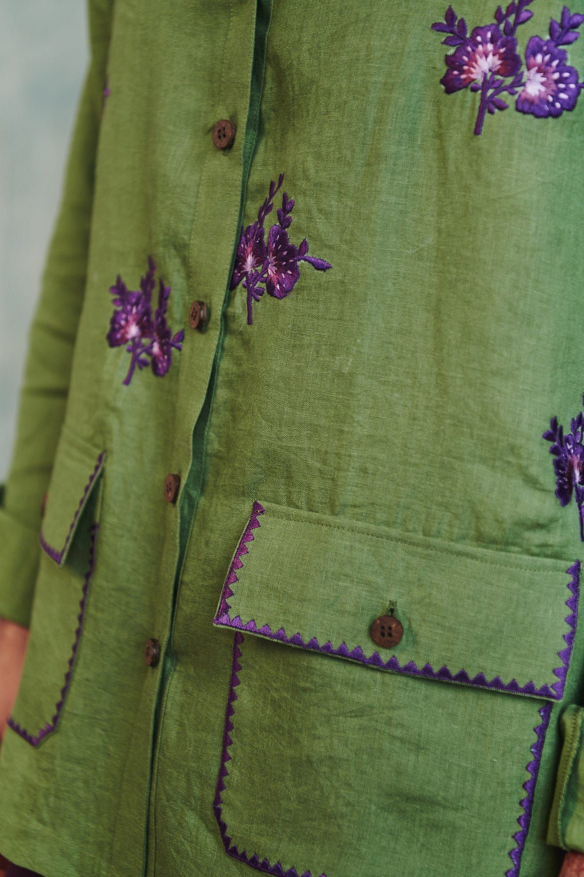 Moss Linen Embroidered Men's Overshirt - image 8