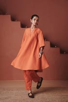Marigold Co-Linen Pheran Kurta Set - Sale view 4
