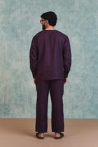 Plum Linen Men's Round Neck Shirt view 5