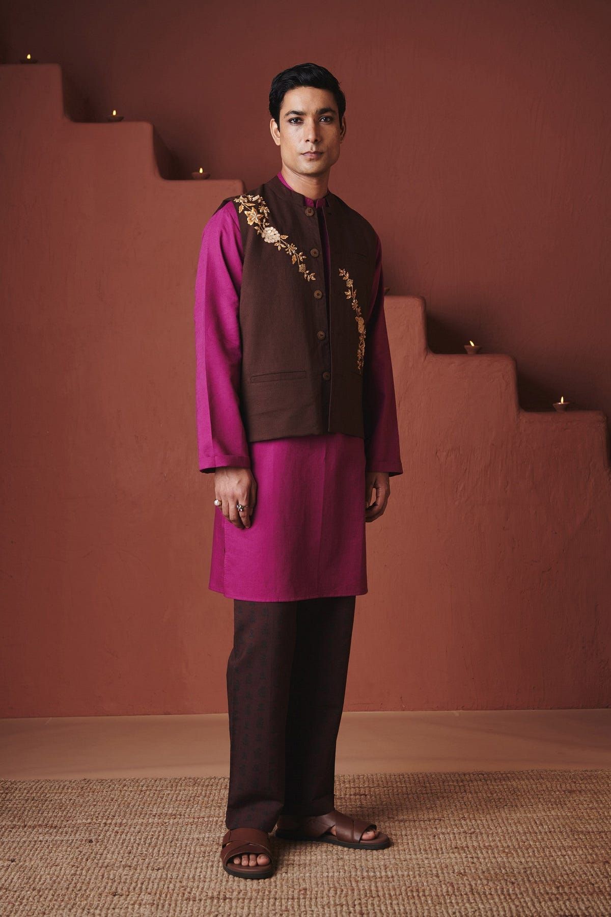 Coffee Co-Linen Men's Nehru Jacket - Sale - image 1