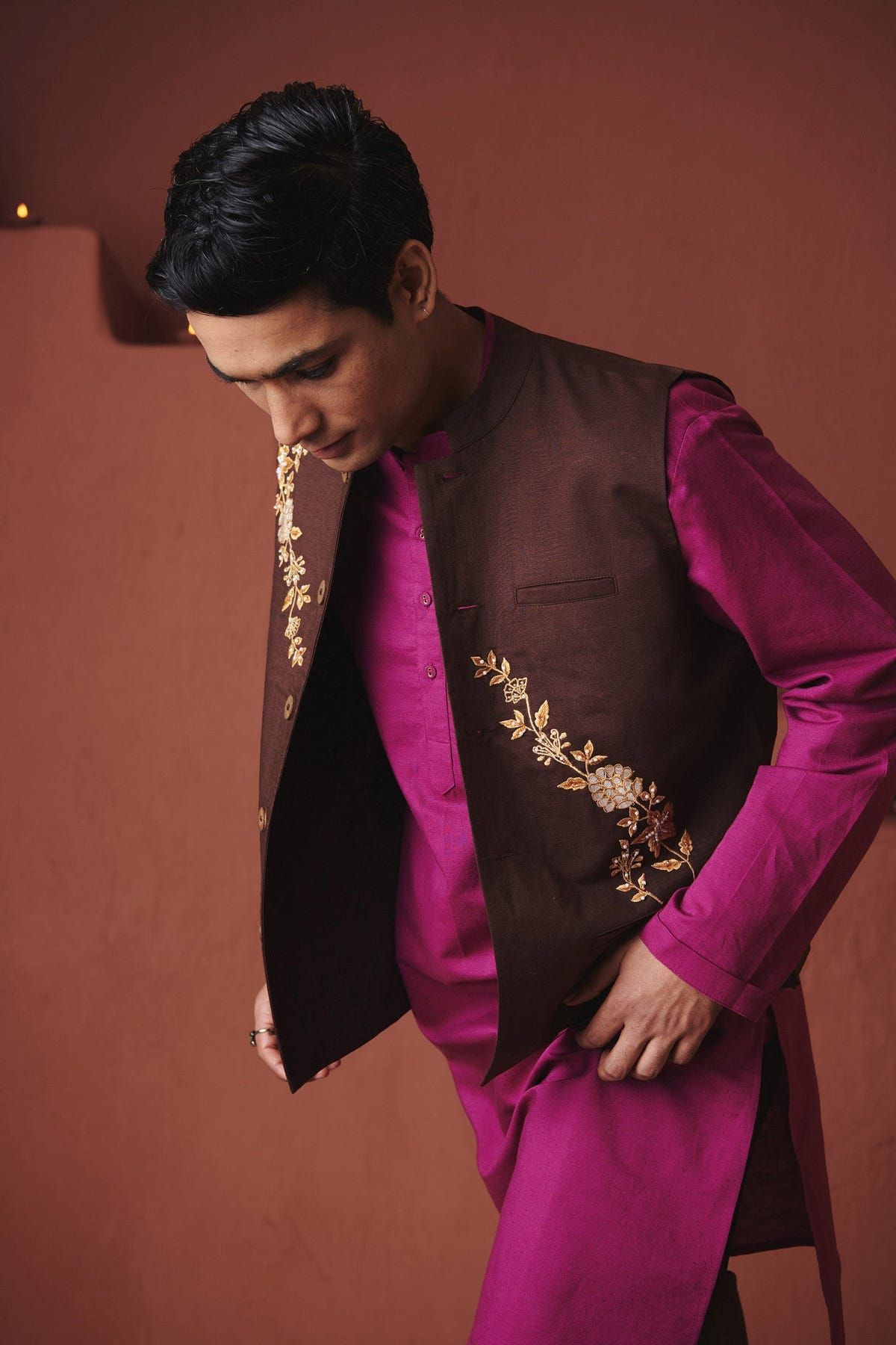 Coffee Co-Linen Men's Nehru Jacket - Sale - image 6