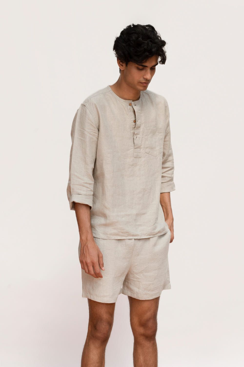 Undyed Linen Men's Shorts Set - image 2
