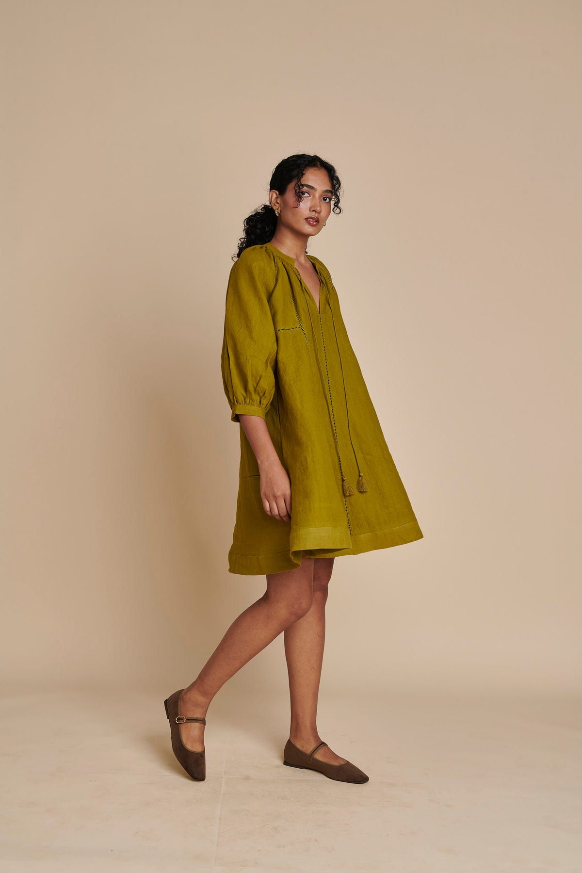 Mehendi Linen Lace Panelled Dress - image 3