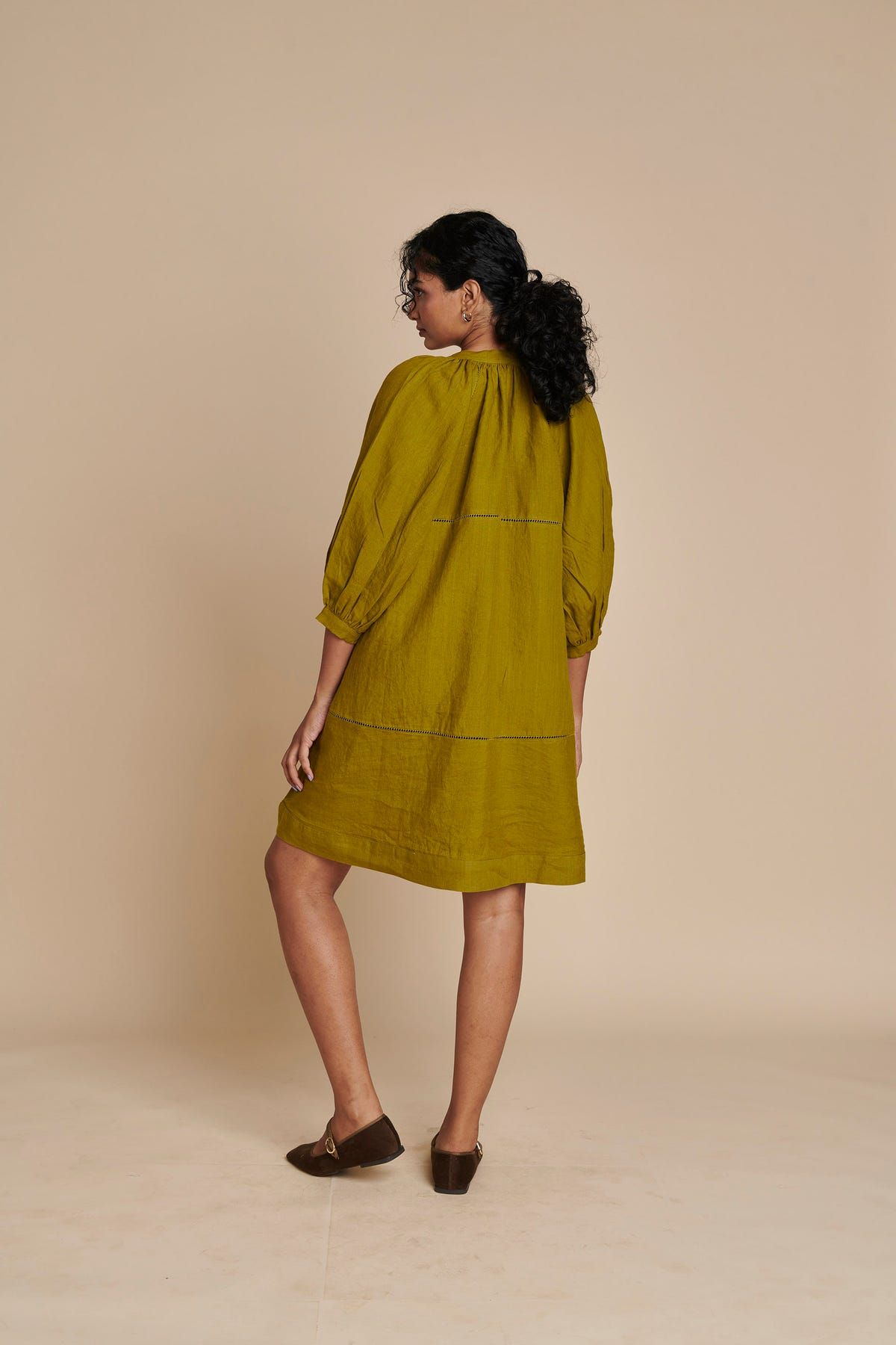 Mehendi Linen Lace Panelled Dress - image 4