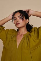 Mehendi Linen Lace Panelled Dress view 6