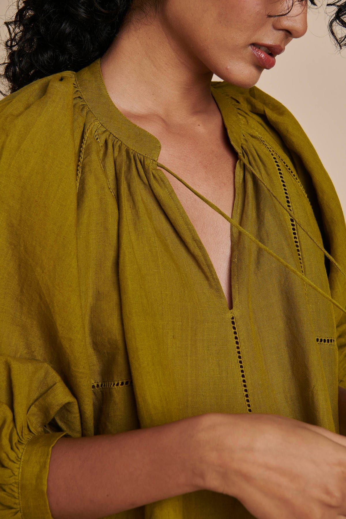 Mehendi Linen Lace Panelled Dress - image 7