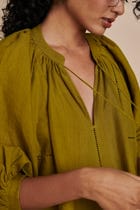 Mehendi Linen Lace Panelled Dress view 7