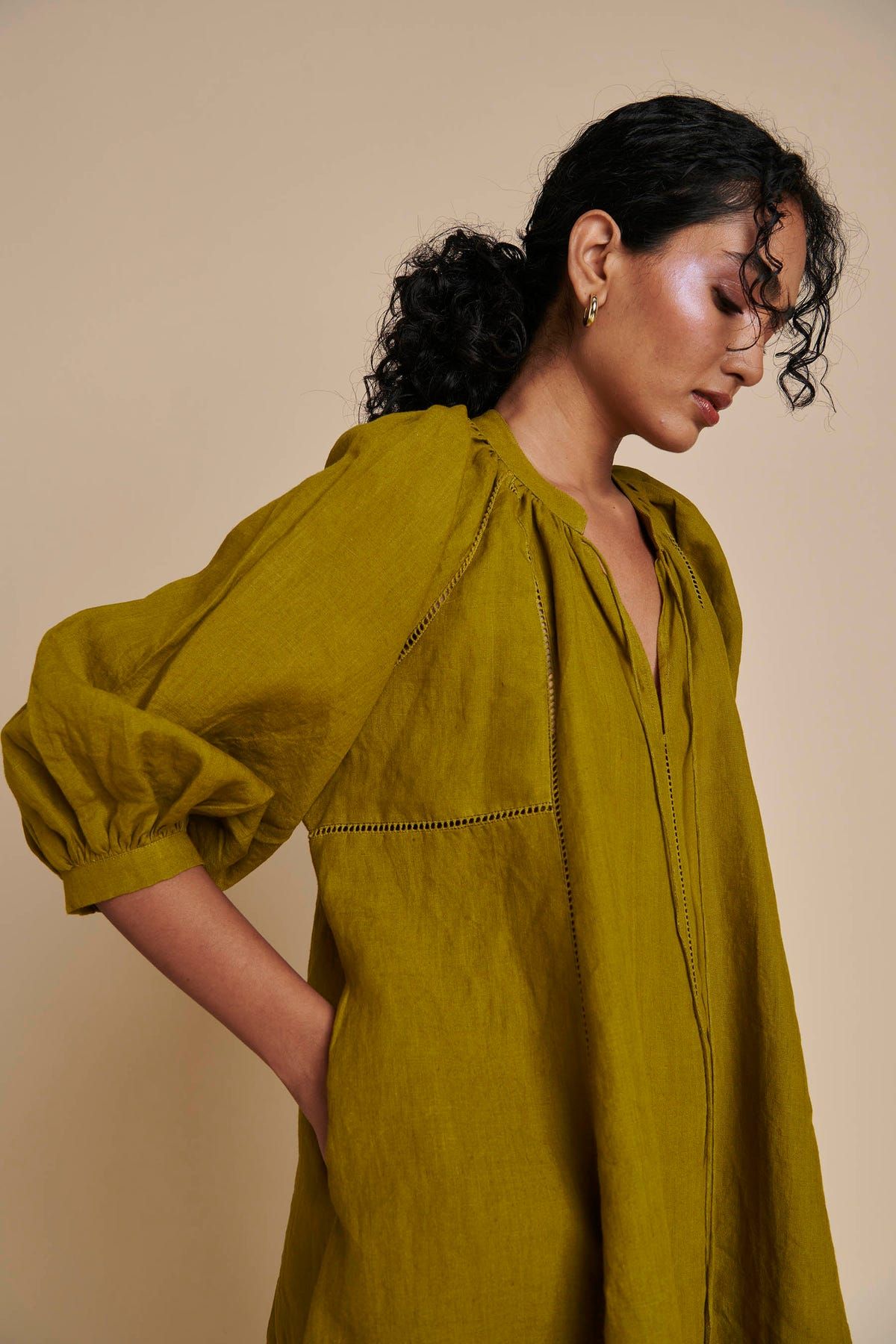 Mehendi Linen Lace Panelled Dress - image 8