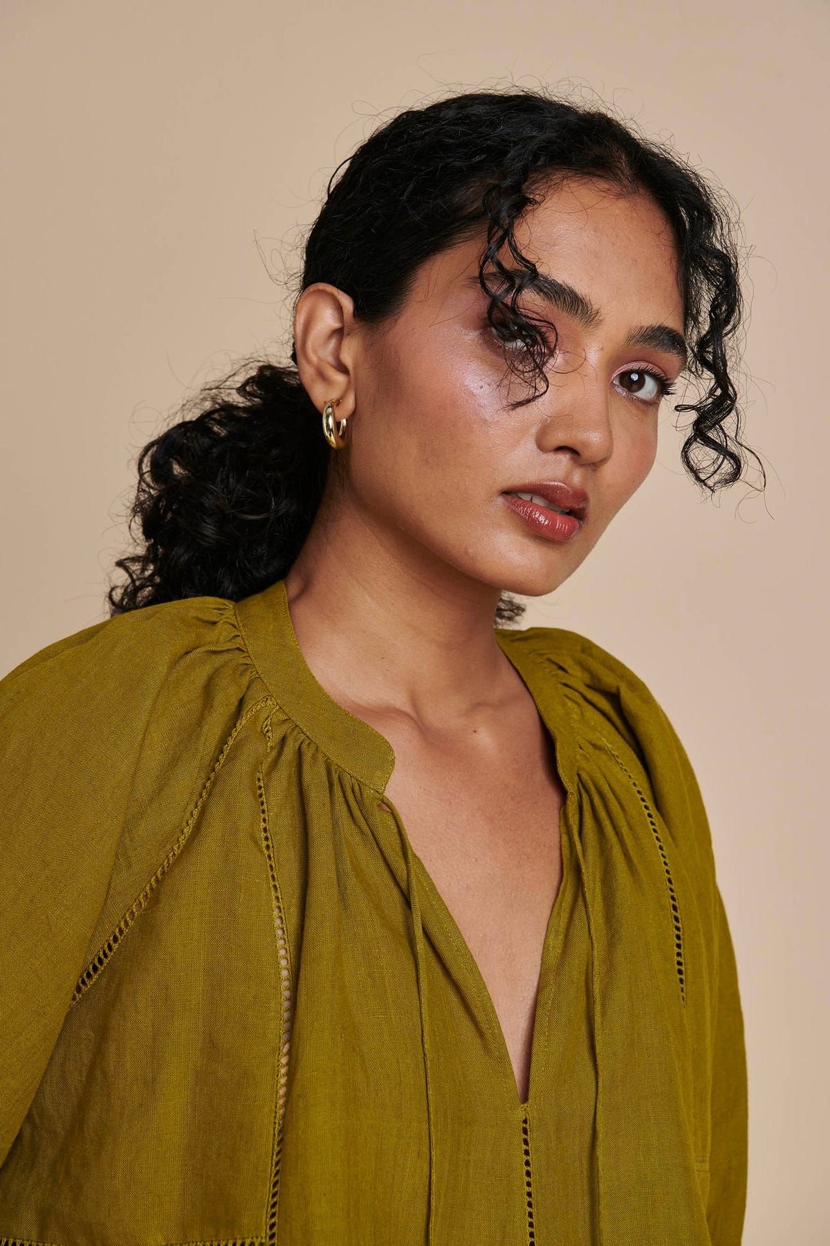 Mehendi Linen Lace Panelled Dress - image 9