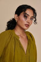 Mehendi Linen Lace Panelled Dress view 9